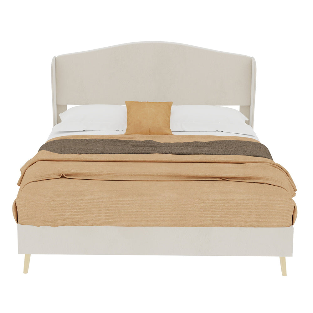 English Elm Suede Tufted Platform Bed Full Size Upholstered Headboard for Restful Bedroom Retreat Beige W1935P361016