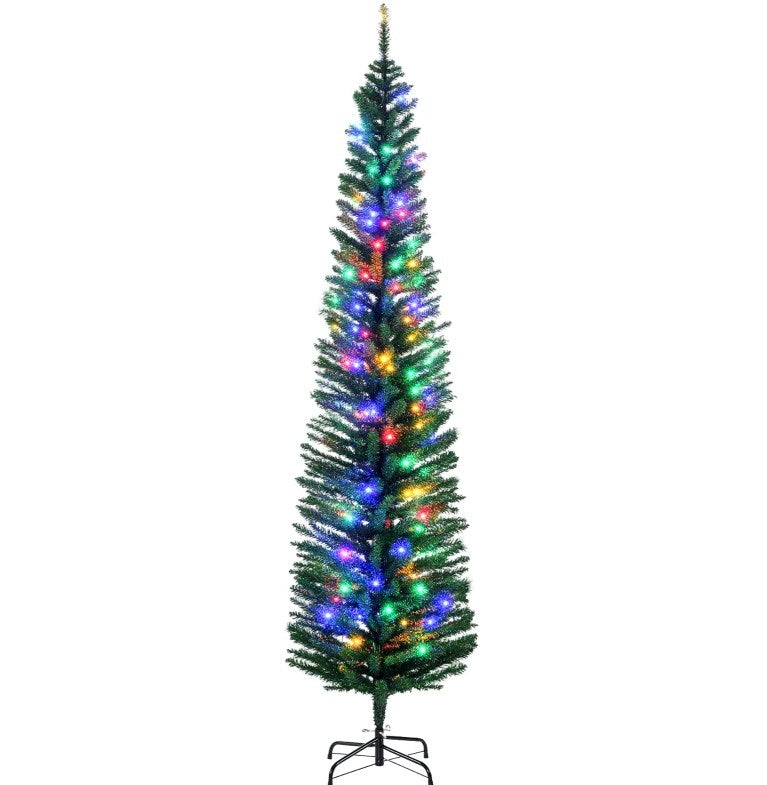 English Elm Pencil Slim Flocked Christmas Tree 6 Ft Snow Dusted Artificial with Sturdy Metal Base T3971P414532