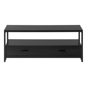 English Elm Tv Stand 48 Inch Media Console with Two Drawers Black Laminate Metal Modern B2710P219151