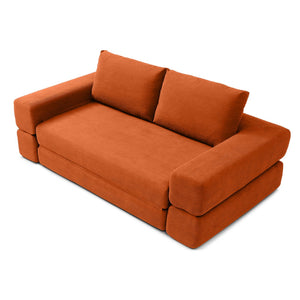 English Elm 81'' Corduroy Floor Sofa Convertible Loveseat Futon Sleeper with Foam Fill and Pillows Orange W1117P459732