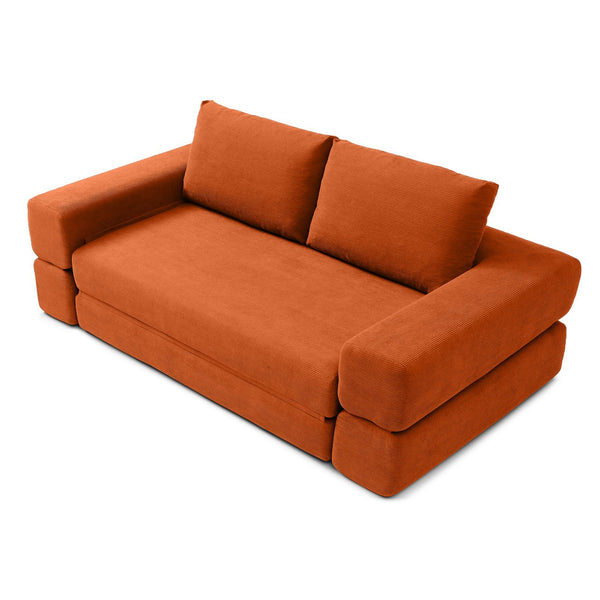 English Elm 81'' Corduroy Floor Sofa Convertible Loveseat Futon Sleeper with Foam Fill and Pillows Orange W1117P459732