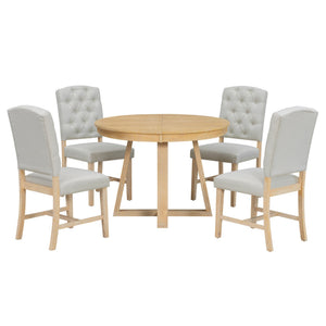 English Elm Trexm Retro 5 Piece Extendable Round Dining Set with Button Tufted Upholstered Chairs Natural ST000094AAN-2026