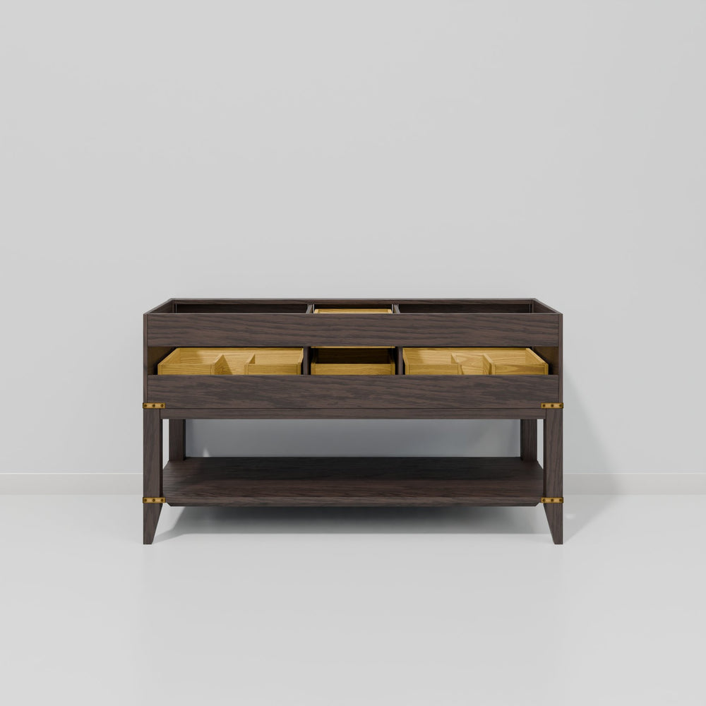 English Elm Brown Oak Double Bath Vanity With Carrara Marble Top - Stylish Storage & Soft-Close Drawers, 60" W B2731P260251