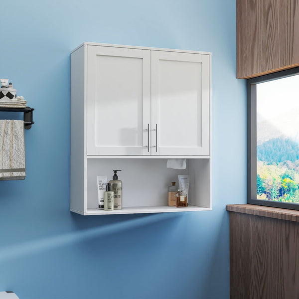 English Elm Bathroom Mirror Cabinet with Dual Tissue Slots, Adjustable Shelves, Durable Melamine Wood Finish W331P279735
