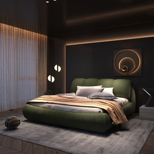 English Elm King Size Luxury Upholstered Platform Bed With Oversized Backrest, Solid Wood Frame & Stylish Green W1885S00027