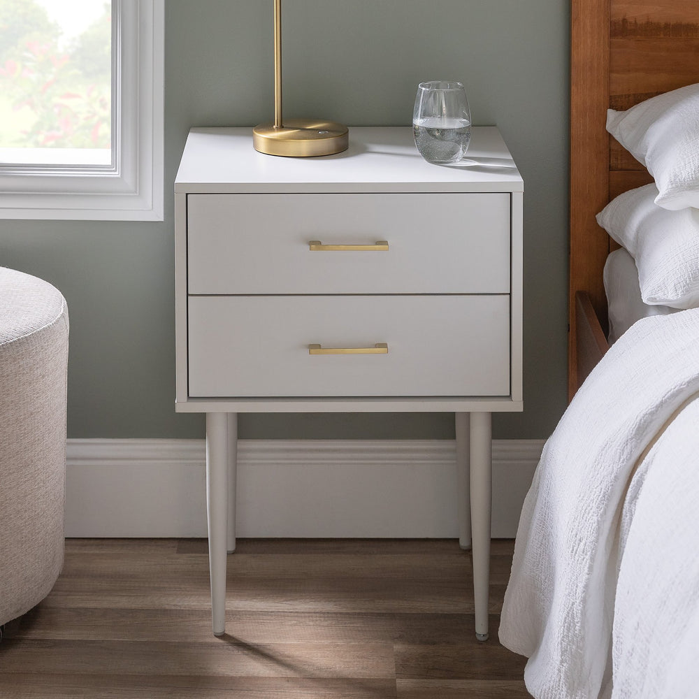 English Elm Walker Edison - Mid-Century 2-Drawer White Nightstand with Gold Handles, Tapered Legs, Durable MDF, Ample Storage B185P244291