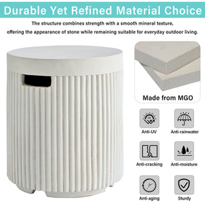 English Elm U_style Outdoor Mgo Propane Tank Cover Round Patio Side Table Fluted Stone Finish Beige N711P410569K