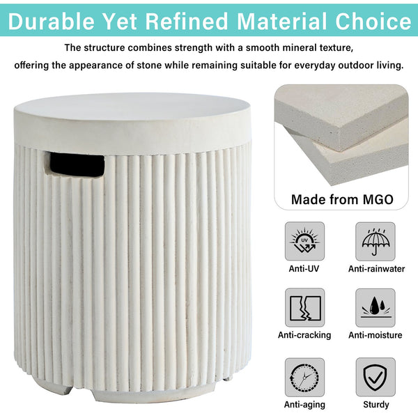 English Elm U_style Outdoor Mgo Propane Tank Cover Round Patio Side Table Fluted Stone Finish Beige N711P410569K