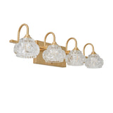 English Elm Modern Crystal Bathroom Vanity Light, 4-Light Golden Wall Sconce With Clear Glass Shade, Elegant Wall Mount Lighting For Bathroom, Powder Room, Or Vanity Mirror (No Bulbs)