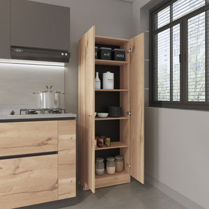 English Elm Rectangle Two-Door Tall Storage Cabinet in Light Oak & Wengue — 71" High, 5 Shelves, Modern Contrast Finish B06280490