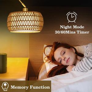 English Elm Gold Boho Floor Lamp with Remote Dimmable LED, Dual Rattan & Fabric Shades, Adjustable Arc Light Brown+Black W2738P185418