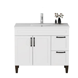 English Elm 39.4-inch White Bathroom Vanity with Sink Soft Close Doors Deep Drawers Black Hardware W3151S00076