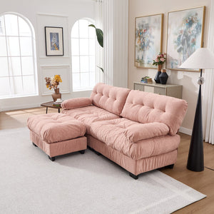 English Elm Modular Cloud Sectional with Ottoman Deep Seat Flannelette Sofa for Living Room Pink W2120S00024