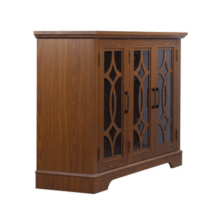 English Elm 48.66" Wide Tempered Glass Door Buffet Sideboard with Adjustable Shelves Dark Finish Dark Oak W2899P372745