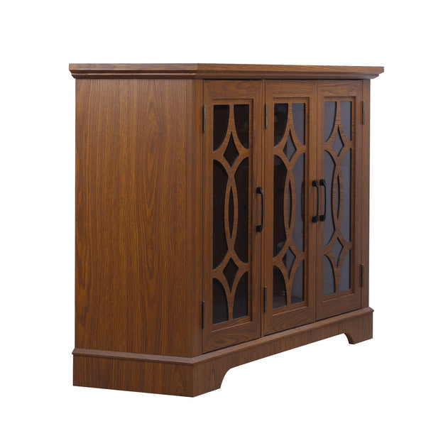 English Elm 48.66" Wide Tempered Glass Door Buffet Sideboard with Adjustable Shelves Dark Finish Dark Oak W2899P372745