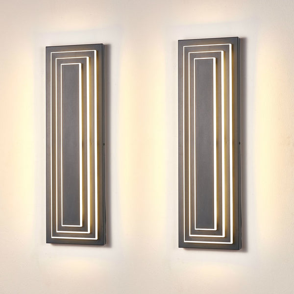 English Elm 23.6 Modern 3-Tier Outdoor Wall Light 24W LED Matte Black Waterproof Sconce Warm 3000K Ambiance W2312P389973