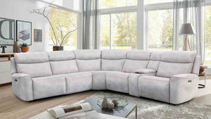 English Elm Power Reclining L-shaped Sectional with Wireless Charging Console and Zero Gravity Leatherette Taupe B2741S00786