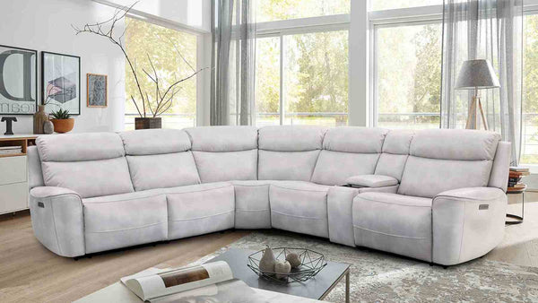 English Elm Power Reclining L-shaped Sectional with Wireless Charging Console and Zero Gravity Leatherette Taupe B2741S00786