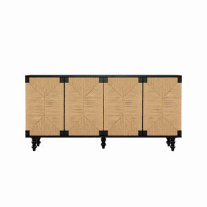 English Elm Accent Coastal Sideboard with Handwoven Seagrass Doors and Wire-brushed Wood Finish W2263P395490