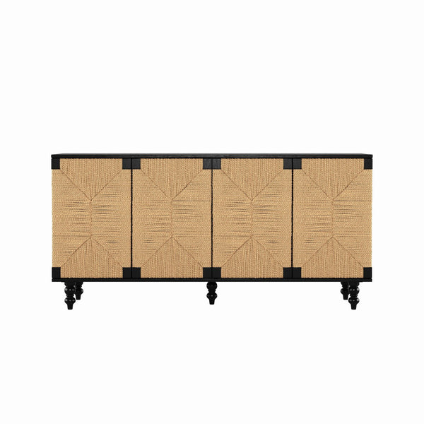 English Elm Accent Coastal Sideboard with Handwoven Seagrass Doors and Wire-brushed Wood Finish W2263P395490