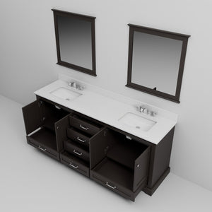 English Elm Espresso 80" Double Bath Vanity with White Quartz Top, Chrome Faucets, 30" Mirrors, Scratch-Resistant B2731S01036