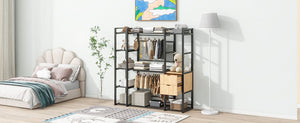 English Elm Open-Style Wardrobe Storage System with Heavy-Duty Metal Frame, Rails, Shelves & Drawers - Sleek Durable Design for Organized Living Black SF000087AAB
