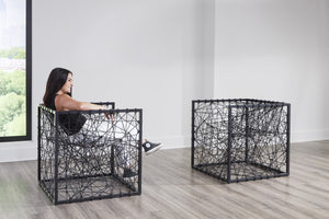 Entropy Chair - Unique Modern Organic Seating with Metal Structure and Black Cord Spider-Web Design