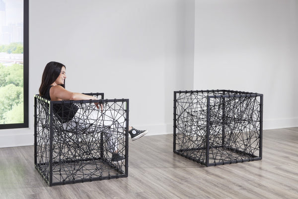 Entropy Chair - Unique Modern Organic Seating with Metal Structure and Black Cord Spider-Web Design
