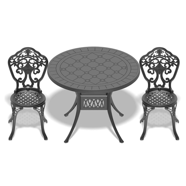 English Elm 3-Piece Durable Cast Aluminum Bistro Set For Outdoor Dining | Weather-Resistant Black Frame W1710S00215