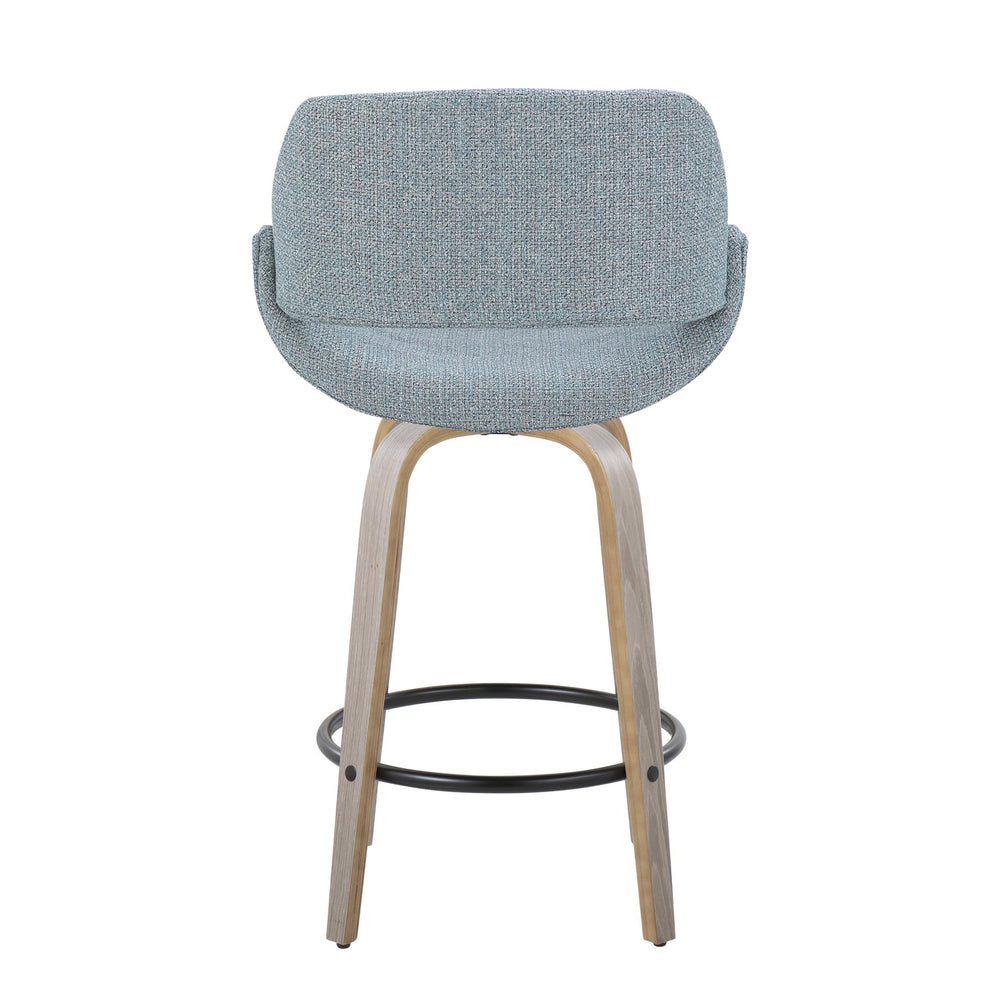 English Elm Fixed-height Swivel Counterstools Blue Fabric Grey Wood Legs Modern Kitchen Set of 2 B202S01818