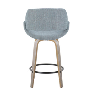 English Elm Fixed-height Swivel Counterstools Blue Fabric Grey Wood Legs Modern Kitchen Set of 2 B202S01818