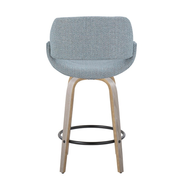 English Elm Fixed-height Swivel Counterstools Blue Fabric Grey Wood Legs Modern Kitchen Set of 2 B202S01818