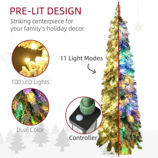 English Elm Homcom 4Ft Tall Prelit Pencil Christmas Tree With 225 Flocked Branches & Dual Led Light Options W2225P249621