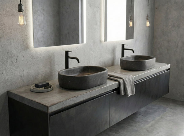 English Elm Luxury Solid Marble Vessel Sink Wavy Organic Stone Basin Matte Honed Vanity Bowl W1696P408022