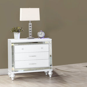 English Elm Sterling Glam 3-Drawer White Nightstand with Beveled Mirror Panels, Crocodile Texture & Crystal Handles PMID 808857739766