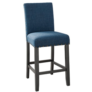 English Elm Elyssian Blue Upholstered Counter Height Chair With Nailhead Trim (Set Of 2)