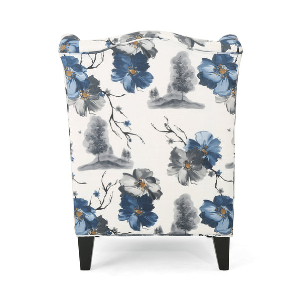 English Elm Christopher Knight Home® - TODDMAN High-Back Club Chair with Smooth Upholstery and Sloped Arms, Modern Wingback Comfort beige +blue flower 64469.00