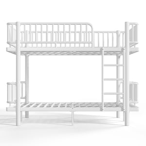 English Elm Twin Over Metal Bunk Bed with Led Lights Usb Ports Drawers and Sofa Conversion Light White W5305S00071