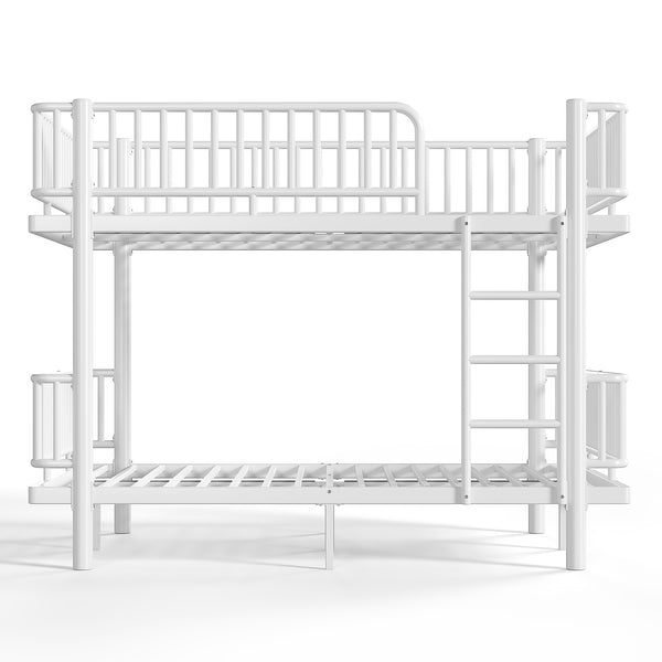 English Elm Twin Over Metal Bunk Bed with Led Lights Usb Ports Drawers and Sofa Conversion Light White W5305S00071