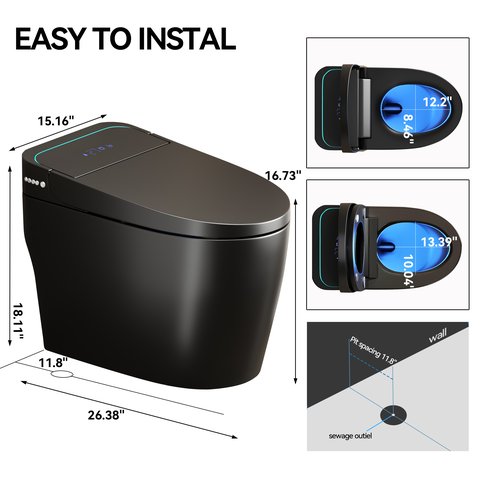 English Elm Unique Intelligent One Piece Toilet with Bidet Warm Air Dryer and Auto Sensor Seat Black W3133P476381