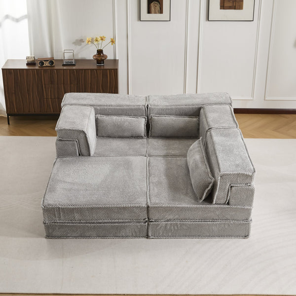 English Elm Compression Modular Sofa Bed, Versatile Light Grey Fleece Couch, No Assembly, 3-Seater & Ottoman W3723S00024