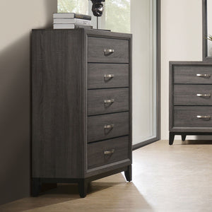 English Elm Contemporary Chic Chest with Gold Accents, Acrylic Trim, Metal Bracket Legs and Dust‑Proof Drawers Gray 34 L x 19 W x 50 H B2741P371022