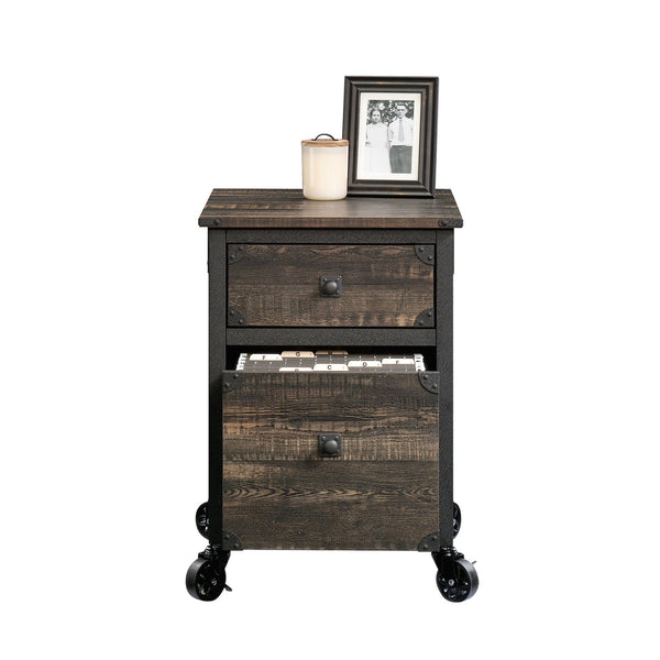 English Elm File Pedestal Rolling Cabinet Dark Oak Finish Metal Frame Home Office Storage B356P354418