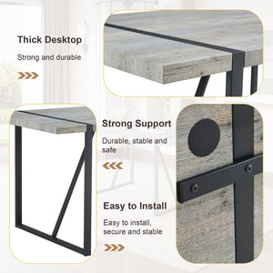 English Elm Table And Chair Set: Modern Grey Marble Dining Table With 6 Pu-Cushioned Chairs & Metal Frame W1151S01883-GIGA