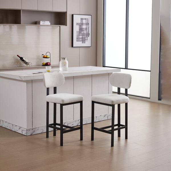 English Elm Bar Stools Set of 2 Upholstered Fabric Seat with Foam Cushion Black Metal Legs Cream W3244P310202