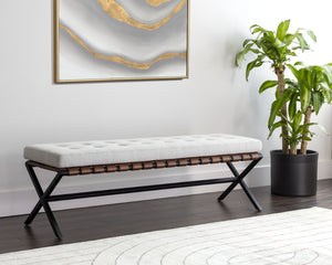 Sunpan KENJI Bench - Elegant Black Stainless Steel Frame with Mina Light Grey Button-Tufted Seating Comfort 109479