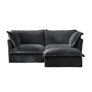 English Elm Slipcovered Sectional 2-Seater Sofa With Detachable Ottoman, Cozy Gray Corduroy & Washable Covers W3041S00216-GIGA