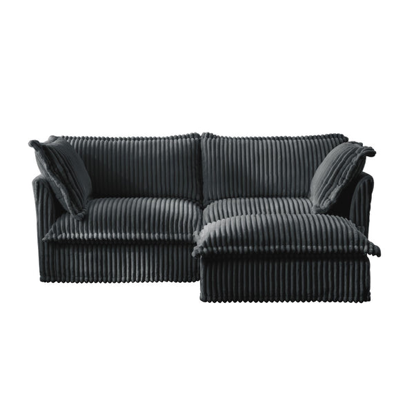 English Elm Slipcovered Sectional 2-Seater Sofa With Detachable Ottoman, Cozy Gray Corduroy & Washable Covers W3041S00216-GIGA