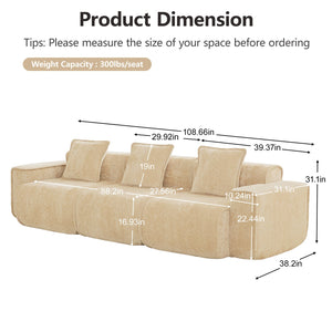 English Elm Streamlined Modular Cloud Sofa Three Seat Velvet Cushions with French Piping for Living Rooms Light Camel W3041S00351