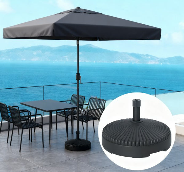 English Elm Resin Concrete Patio Umbrella Base with Locking Wheels Woven Texture Matte Finish T3971P425841